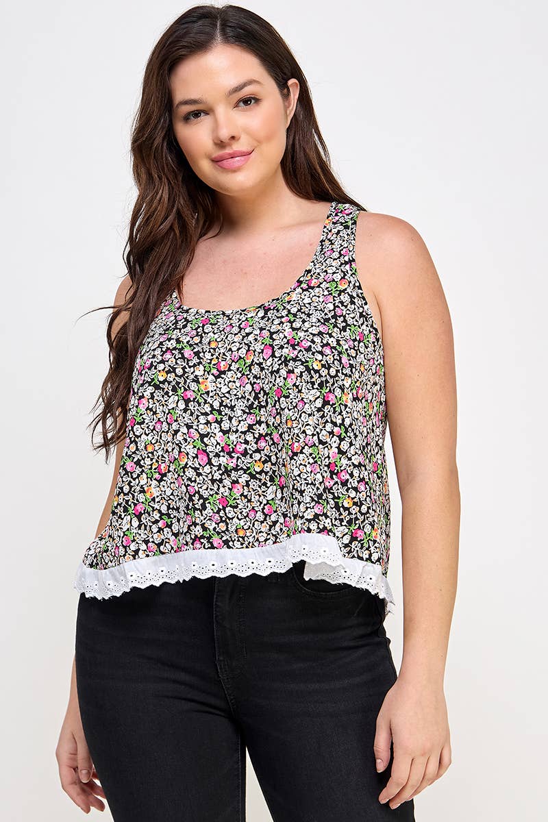 Floral Print Scallop Edge Tank Top