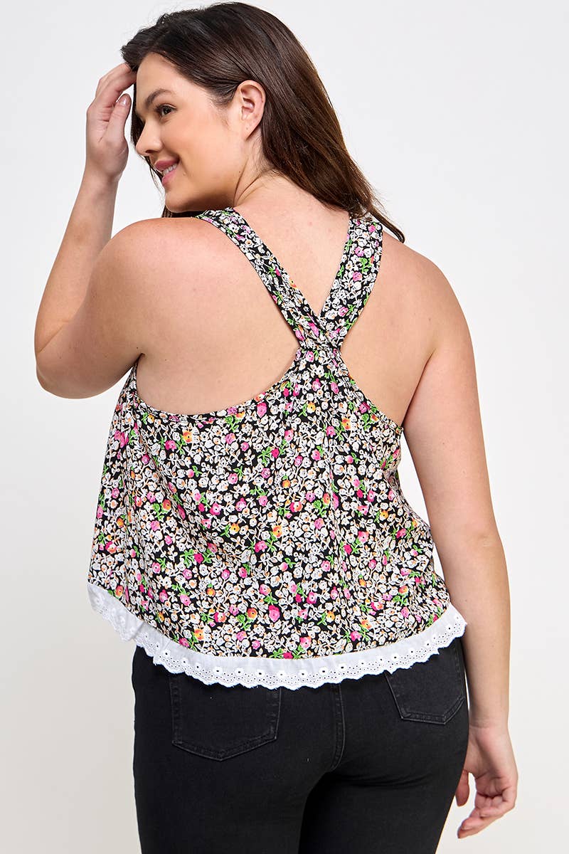 Floral Print Scallop Edge Tank Top