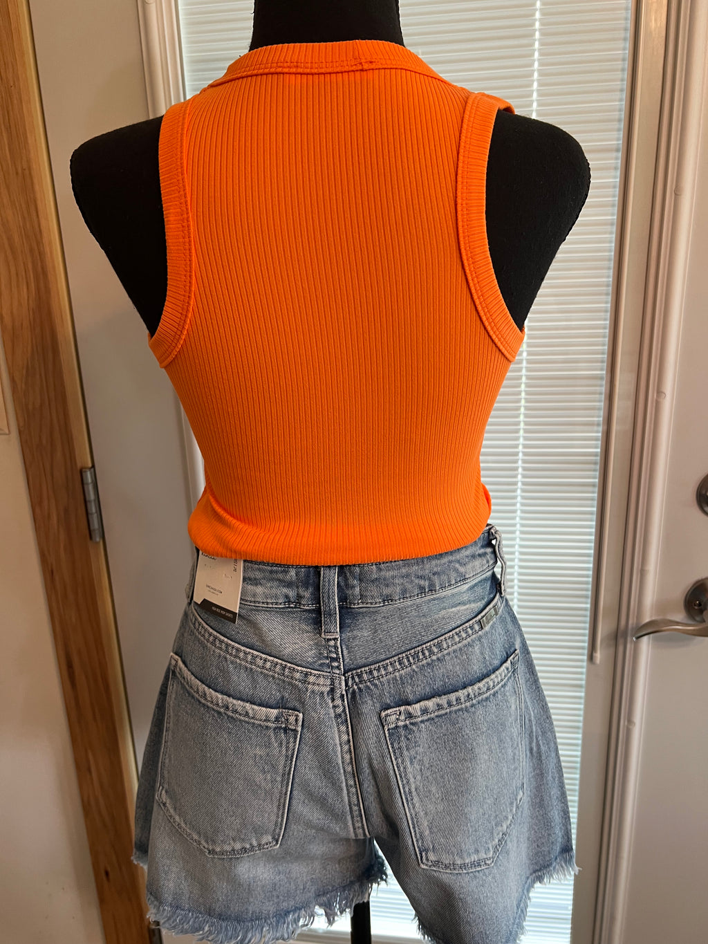 Orange Ribbed V-Neck Tank Top