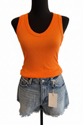 Orange Ribbed V-Neck Tank Top