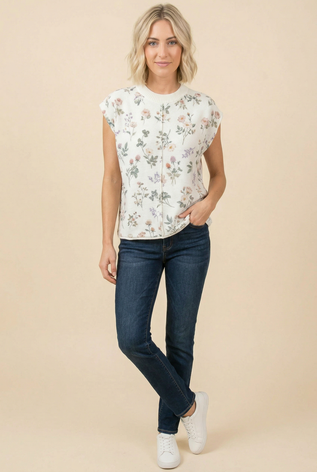 Floral Textured Sleeveless Knit Top