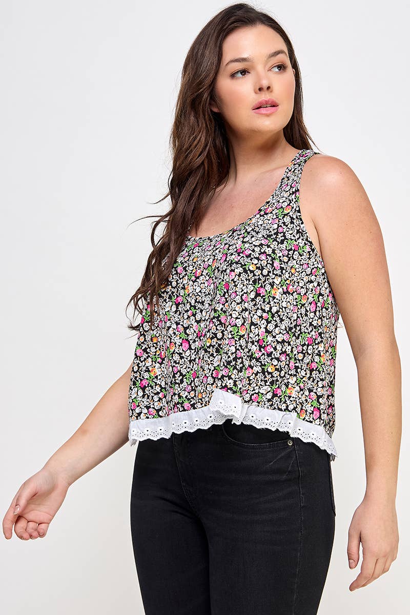Floral Print Scallop Edge Tank Top