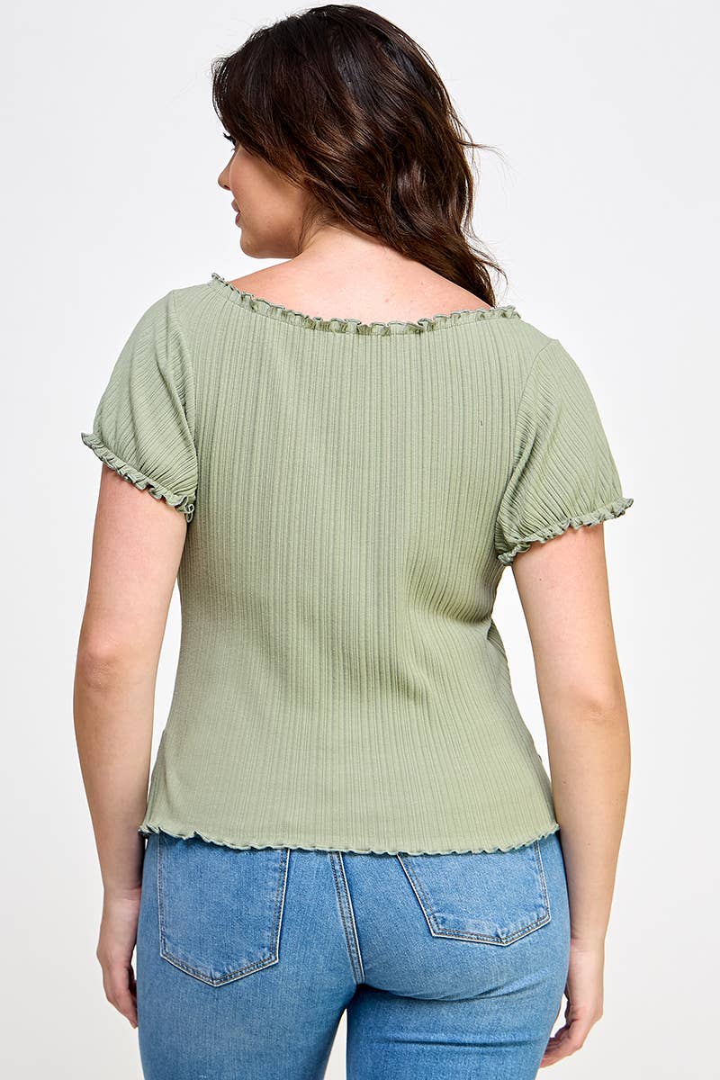 Black Curly Hem Rib Top